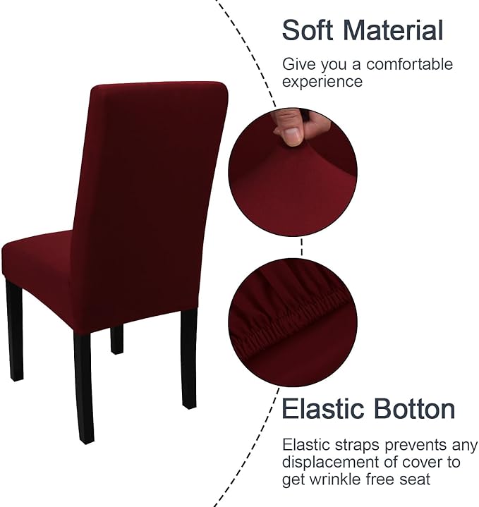 JQinHome 6 Pcs Dining Chair Slipcover,High Stretch Removable Washable Chair Seat Protector Cover for Home Party Hotel Wedding Ceremony (Burgundy)-Ruum Studio Home