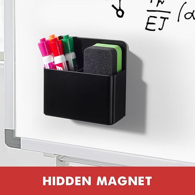 BEYGORM 2 Pack Plastics Magnetic Pen Holder for Refrigerator, Dry Erase Marker Holder for Whiteboard，Magnet School Locker Organizer Accessories, Pencil Cup, Pen Caddy, Classroom Organization(Black)-Ruum Studio Home