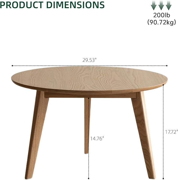 100% Solid Oak Wood Mini Coffee Table, Round Side Table w/Solid Wood Legs, Walnut Mid Century Coffee Table w/Sturdy Frame for Bedroom Balcony Living Room (29.53" D x 17.72" H)-Ruum Studio Home