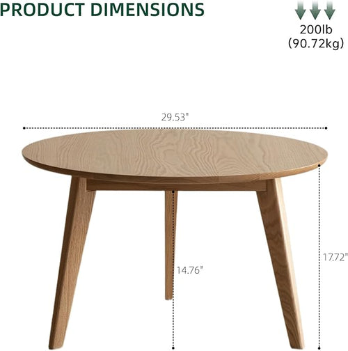 100% Solid Oak Wood Mini Coffee Table, Round Side Table w/Solid Wood Legs, Walnut Mid Century Coffee Table w/Sturdy Frame for Bedroom Balcony Living Room (29.53" D x 17.72" H)-Ruum Studio Home