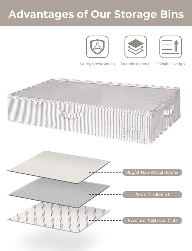 StorageWorks Large Under Bed Storage Containers with Handles and Label Holder, 2 Pack Ultra-thick Fabric Underbed Bins, Closet Organizer for Clothes, Blankets, Sweater-Ruum Studio Home