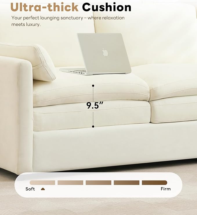 Tbfit Modern Couch Sofa, 89" Cloud Couch w/Pillows, Pocketed Spring Seat, Comfy 3-Seater Plush Foam Cushions, Chenille Fabric Removable Covers, Soft Upholstered Living Room Furniture Apartment, Beige-Ruum Studio Home