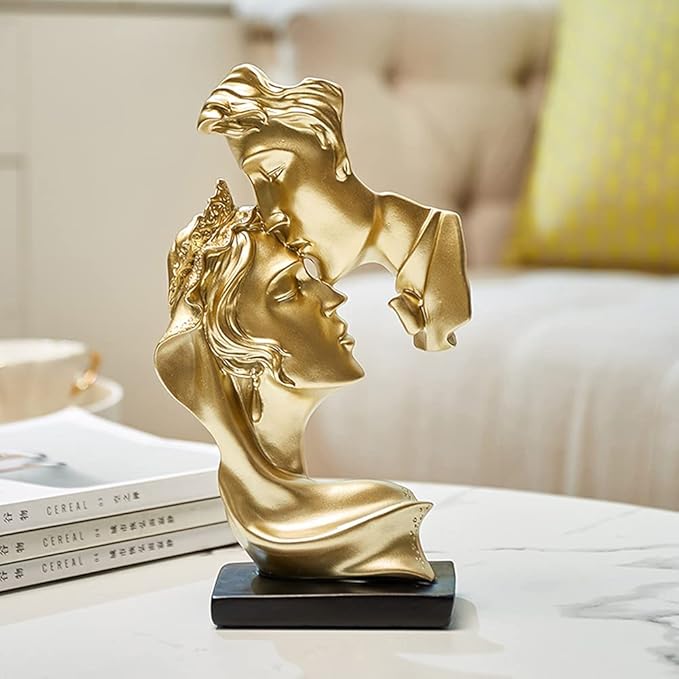 Couples Kiss Sculpture,Abstract Art Couple Sculpture Home Furnishing Resin Statue Decoration Romantic Statue Used for Home Decoration, Wedding, Gift. (Gold)-Ruum Studio Home