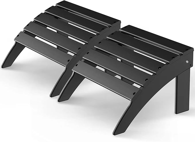 GREENVINES Adirondack-Ottoman | Set of 2 | HDPE Plastic | Outdoor Footrest | All Weather | Foot Rest | Foot Stool | Black | for Adirondack Chair | for Patio Backyard Pool-Ruum Studio Home