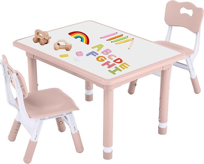 Toddler Table and Chair Set, Height Adjustable-Upgrade Kids Table and 2 Chairs for Ages 3-8, Multi-Activity Toddler Play Table with Graffiti Desktop for Home/Daycare/Classroom-Ruum Studio Home
