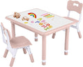 Toddler Table and Chair Set, Height Adjustable-Upgrade Kids Table and 2 Chairs for Ages 3-8, Multi-Activity Toddler Play Table with Graffiti Desktop for Home/Daycare/Classroom-Ruum Studio Home