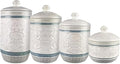 Young's Inc. 4 Pcs Set Casual Provincial Ceramic Canisters- Storage Container for Kitchen and Bathroom - Beautiful Home Decor Accent to Store Food, Coffee, Tea, and More - Green, White-Ruum Studio Home