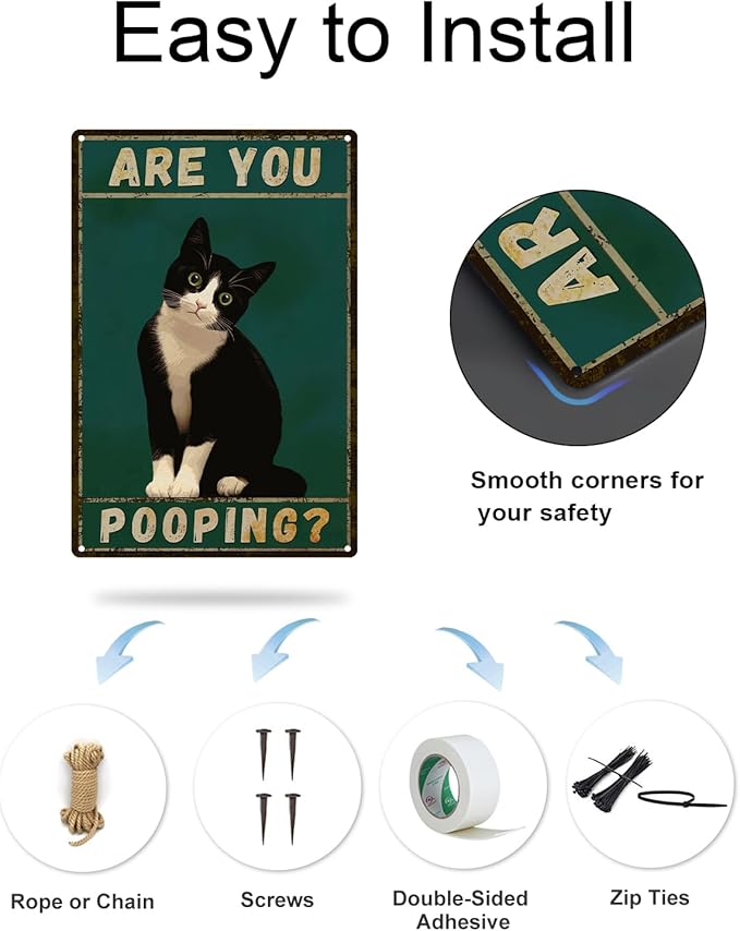 ALKB Tuxedo Cat Decor Are You Pooping Funny Metal Signs 8 x 12 Inch Black Cat Gift for Vintage Bathroom Decor-Ruum Studio Home