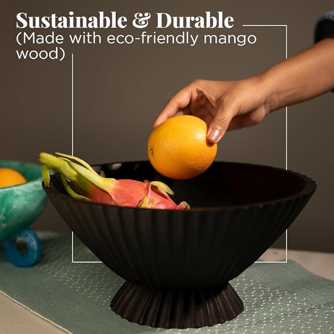 Folkulture Wooden Fruit Bowl for Kitchen Island | (11") Countertop or Eco Friendly Decorative Centerpiece Table Decorations | Decorative-Bowl or Fruits Tray or Fruits Holder for Kitchen Counter Decor-Ruum Studio Home