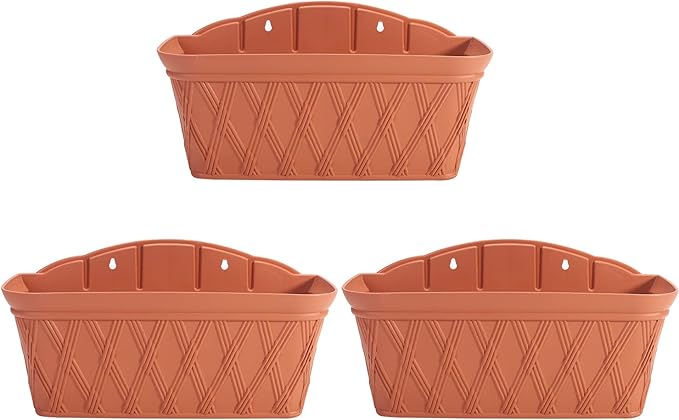Sungmor 3 Pack Wall Hanging Planters, 16.5 Inch Railing Fence Hanging Flower Pots, Thickened Plastic Water Storage Plant Pot, Indoor Outdoor Garden Balcony Decor, Large Terracotta Color Plant Basket-Ruum Studio Home