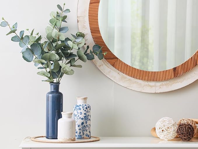 Ceramic Vintage Vases Set of 3, Blue and White Flower Decorative Vase Chinoiserie Decor Rustic Farmhouse Retro Floral Vases for Table Bookshelf Mantel Kitchen Living Room Office-Ruum Studio Home