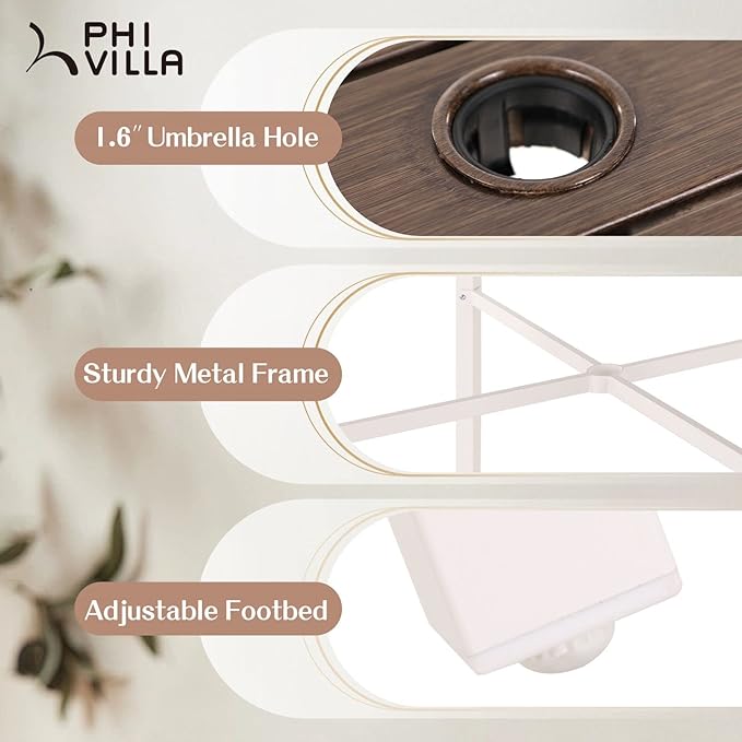 PHI VILLA Outdoor Bar Table, High Patio Table with Umbrella Hole, White Legs, Metal Frame, Sturdy & Durable for Outdoor & Indoor-Ruum Studio Home