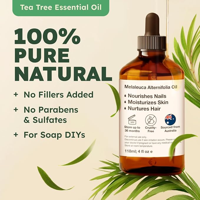 KUKKA essential oils 100% Pure & Natural Tea Tree Oil for Skin, Hair, Toenails, Aromatherapy, & Soap Making Scent (4 fl oz/118 ml)-Ruum Studio Home