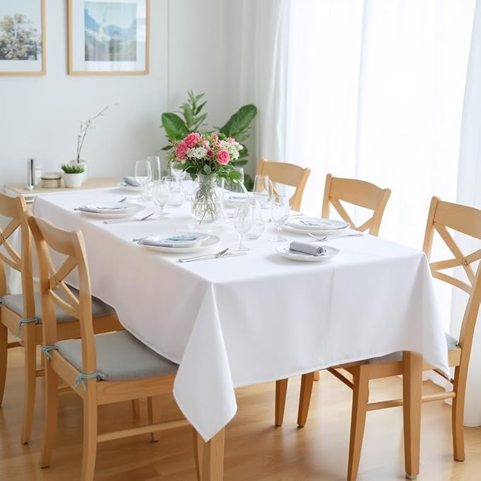 sancua Rectangle Tablecloth - 60 x 84 Inch - Stain and Wrinkle Resistant Washable Polyester Table Cloth, Decorative Fabric Table Cover for Dining Tables, Buffet Parties and Camping, White-Ruum Studio Home