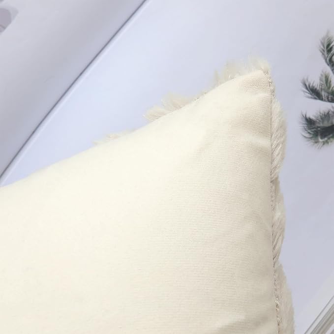 decorUhome Fall Throw Pillow Covers 16x16 Inch Set of 2, Soft Plush Decorative Faux Fur Beige Solid Couch Pillow Covers, Accent Farmhouse Neutral Square Euro Pillow Cases for Sofa Bed Living Room-Ruum Studio Home