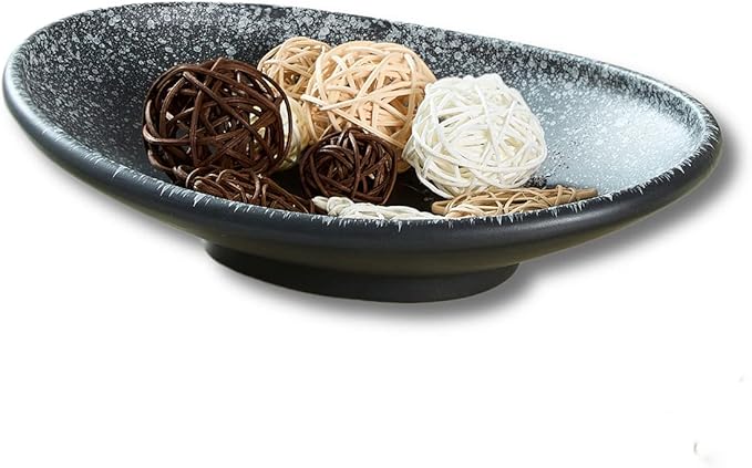Oval Ceramic Decorative Bowl, Key Dish for Entryway Table, Small Home Decor Accent, Trinket Tray for Office Home Decor Gift (10'' Snowflake Gray without Glaze Layer)-Ruum Studio Home