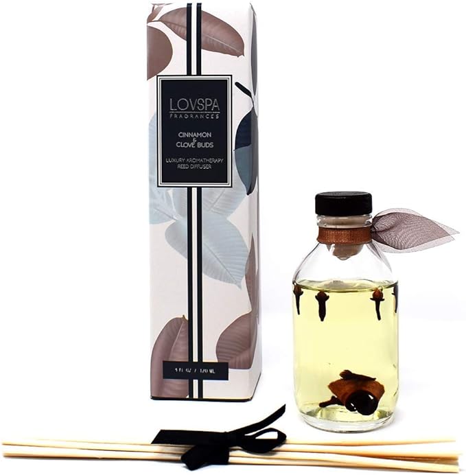 LOVSPA Reed Diffuser Set, Cinnamon & Clove Buds Scented Oil Diffuser with Sticks, Home Fragrance Accessories for Bathroom Shelf Decor, Aroma Diffusers for Home or Office Fall Decor, USA Made-Ruum Studio Home