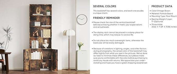 Tall Brown Wooden Bookshelf with Cabinet and Doors – 70.86" Bookcase with Doors, 6 Shelf Freestanding Tall Book Shelf for Living Room Storage, Bedroom, Home Office Organization – Brown Bookcase Wood-Ruum Studio Home