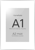 Homeforia A1 Poster Frame Silver, High End Metal A1 Large Picture Frame Silver with Mat A2 for Photo, 23.4x33.1 Frames Matted to 16.5x23.4 Print, 23.4 by 33.1 Frame, Tempered Glass, Wall Kit, Set of 1-Ruum Studio Home
