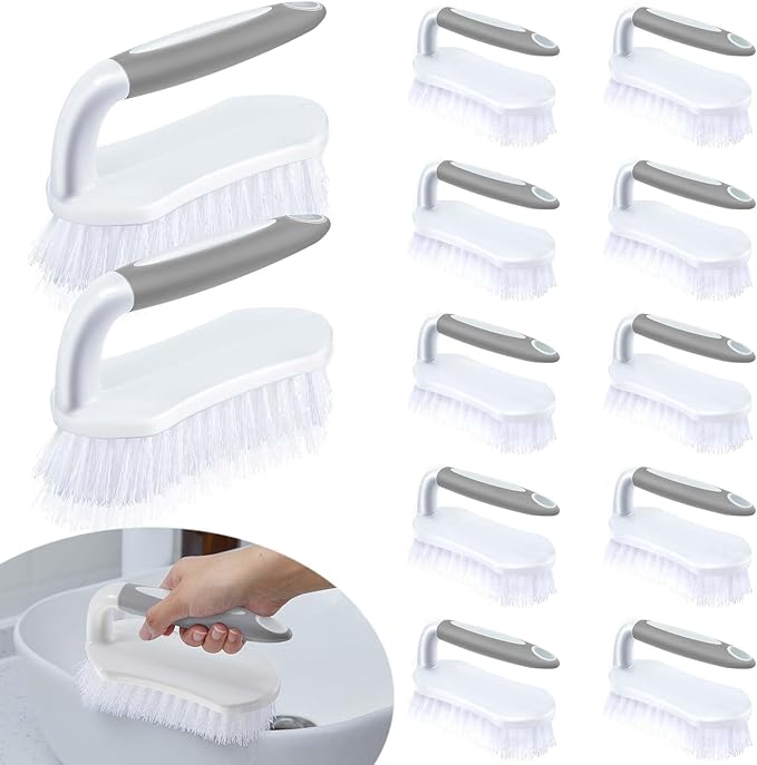 Lallisa 12 Pcs Scrub Brush for Cleaning with Handle Comfortable to Grip Heavy-Duty Flexible Stiff Bristles Scrubber Brushes Bulk for Shower Bathroom Carpet Kitchen Floor Tiles (Gray)-Ruum Studio Home