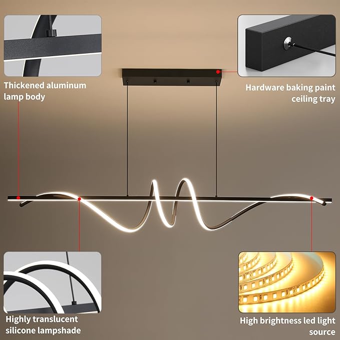 Modern Ceiling Chandelier Light, Anti Flicker Pendant Lamp with Remote Control Dimmable 3 Color Mode & Brightness (Warm Cool Neutral Light) for Kitchen Bar-Ruum Studio Home