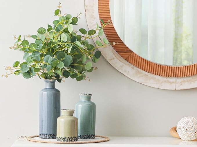 Flower Vase Set of 3, Ceramic Neutral Vases Home Decor, Pottery Rustic Farmhouse Decorative Vases Modern Decor for Table Mantel Entryway Bookshelf Living Room Kitchen Bedroom - Multicolor-Ruum Studio Home