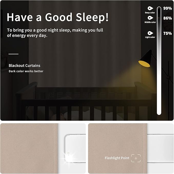 Easy-Going Blackout Curtains for Bedroom, Solid Thermal Insulated Grommet and Noise Reduction Window Drapes, Room Darkening Curtains for Living Room, 2 Panels(46x63 in, Beige)-Ruum Studio Home