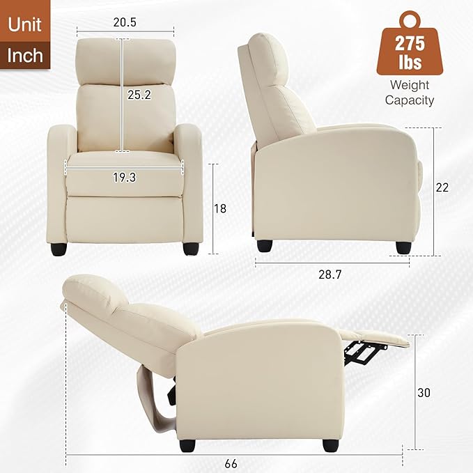 BestMassage | Recliner Chair | No Massage Function | Pu Beige | with Lumbar Support, Adjustable Push Back, Wide Armrests, Footrest & Padded Seat | Easy Assembly | for Living Room, Home Theatre-Ruum Studio Home