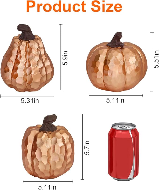 Large Pumpkin Decor Set of 3, Resin Pumpkins Thanksgiving Table Decor,5.9 Inch Faux Pumpkins Suitable for Fall Home Decor,Fall Table Decorations,Fall Mantel Decor (Gold)-Ruum Studio Home