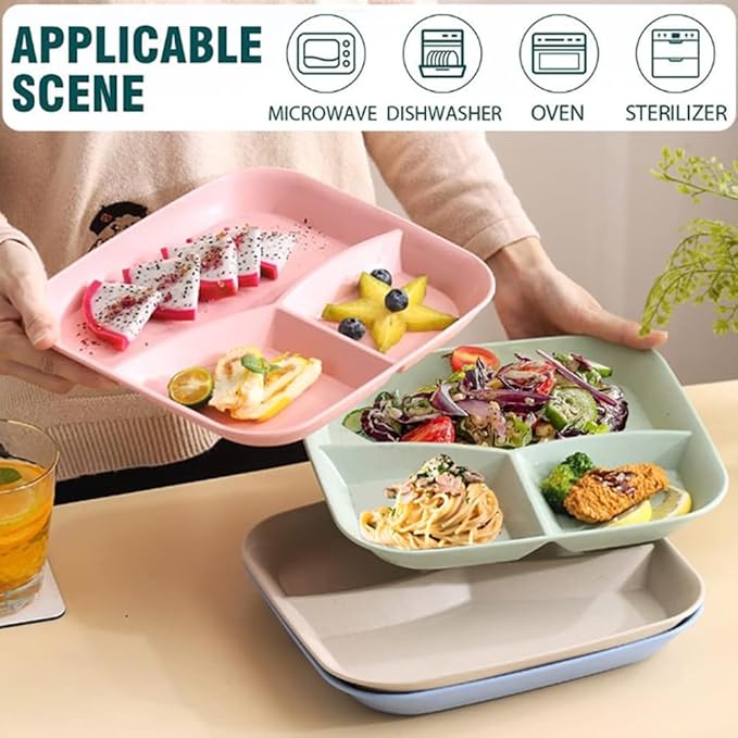 10 Inch Portion Control Divided Plates for Healthy Eating, 4PCS Unbreakable Wheat Straw Dinner Plate BPA Free, Plates for Kids Adults Picnic,Reusable Plates (4 PACK)-Ruum Studio Home