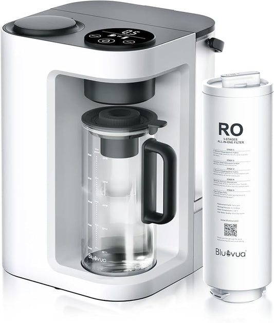 Bluevua RO100ROPOT-Lite(UV) Reverse Osmosis System Countertop Water Filter, 7-Stage Purification with UV and Remineralization, TDS & Filter Life Monitoring, Portable Water Purifier, White-Ruum Studio Home