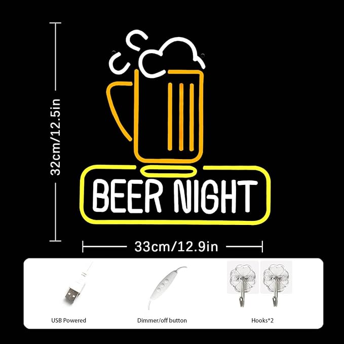 Beer Night Neon Sign for Man Cave Bar Decor Yellow White Beer Neon Light Bar Neon Sign Wall Art for Bedroom Beer Pub Man Cave Restaurant Party Decor-Ruum Studio Home