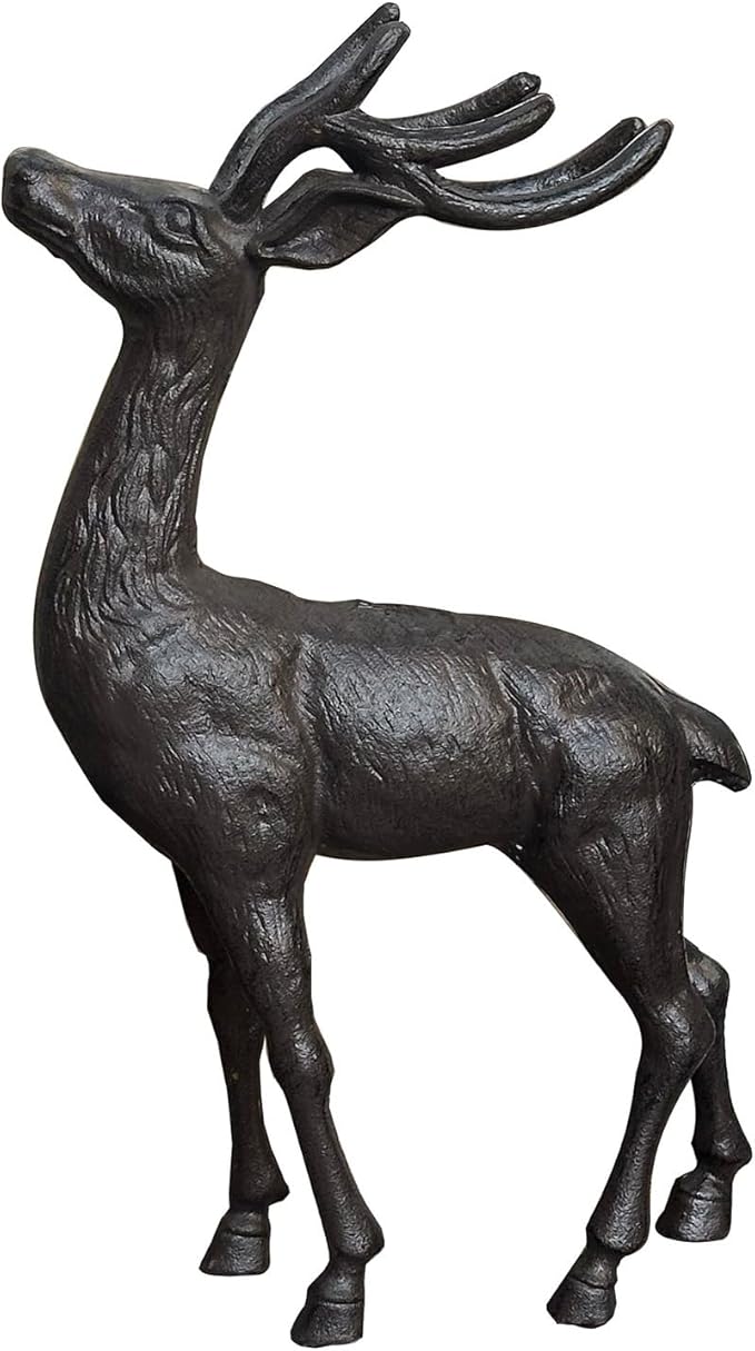Cast Iron Deer Statue（22" Tall）, Realistic Large Antler Sculpture, Outdoor Garden Decor for Lawn Patio Yard, Indoor Home Art Figure HC5691-Ruum Studio Home