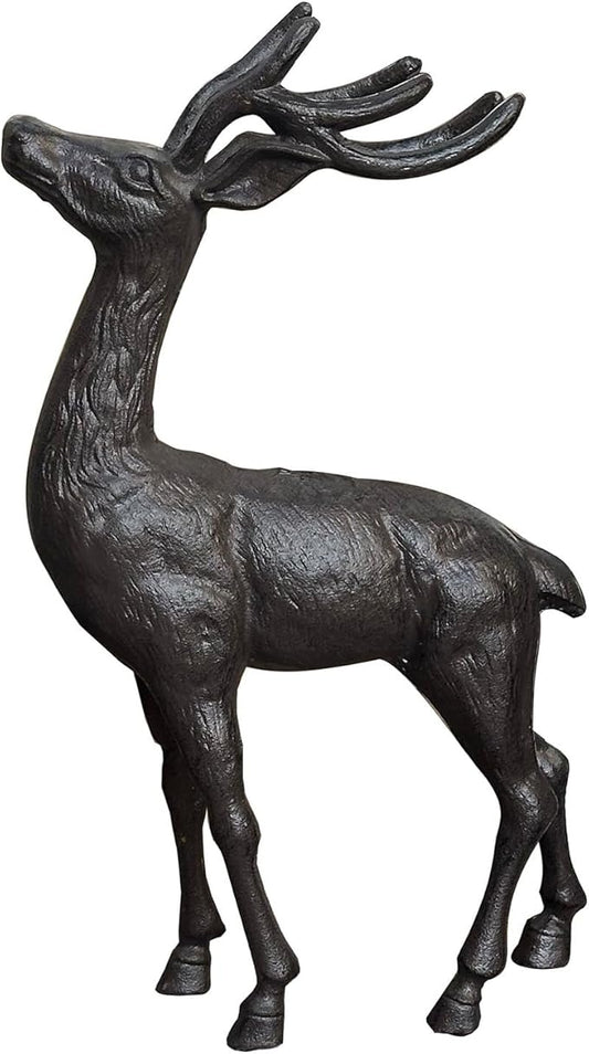Cast Iron Deer Statue（22" Tall）, Realistic Large Antler Sculpture, Outdoor Garden Decor for Lawn Patio Yard, Indoor Home Art Figure HC5691-Ruum Studio Home