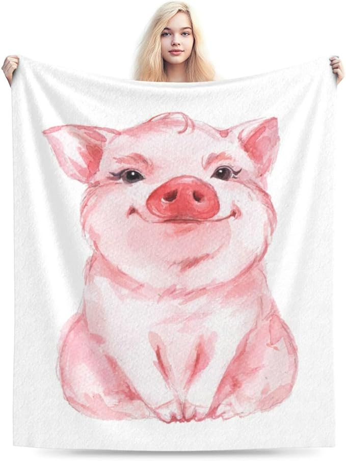 HGOD DESIGNS Lovely Pink Pig Watercolor Blanket, Super Soft Pig Throw Blanket 40"x50" Blanket for Bed Couch Chair Fall Winter Camping Living Room Office-Ruum Studio Home