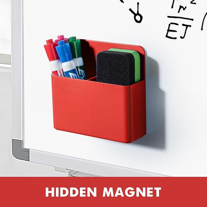 BEYGORM 2 Pack Plastics Magnetic Pen Holder for Refrigerator, Dry Erase Marker Holder for Whiteboard，Magnet School Locker Organizer Accessories, Pencil Cup, Pen Caddy, Classroom Organization(Red)-Ruum Studio Home