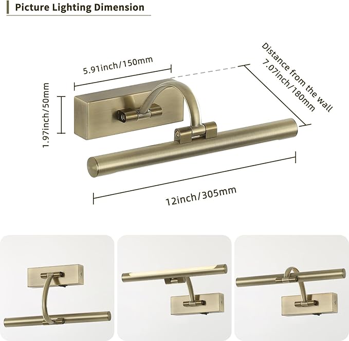 Wireless Picture Lights Rechargeable Gallery Lighting Battery Picture Frame Light with Remote and Timer, Adjustable Art Light for Paintings, Portraits, Antique Bronze Finish 12'' Inch 2W 2700K-Ruum Studio Home