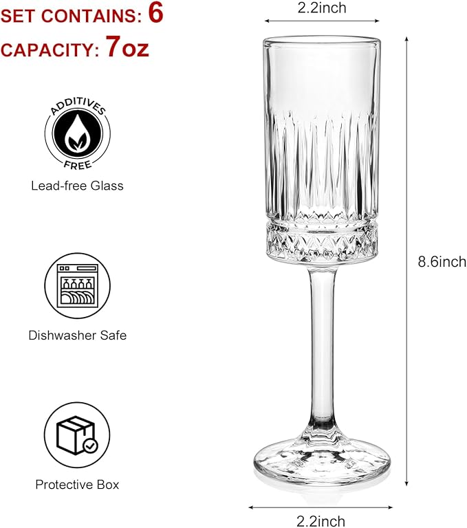 Champagne Flutes Set of 6, 7oz Square Champagne Glasses, Lead-Free Crystal Champagne Flute Glass, Unique Gift for Birthday, Wedding, Anniversary-Ruum Studio Home