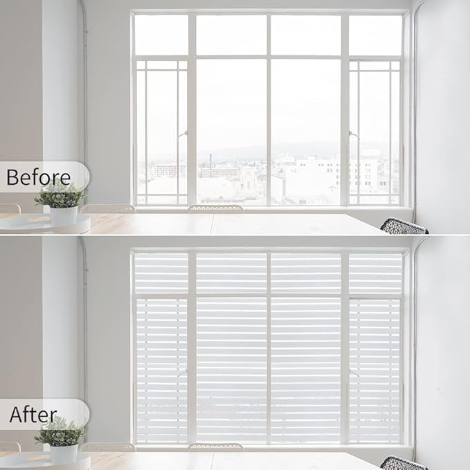 Window Privacy Film with Installation Tools, Static Cling, Anti UV, Heat Control, Ideal for Home Shower Office Glass Door (Stripes Pattern, 23.6X78.7Inch)-Ruum Studio Home