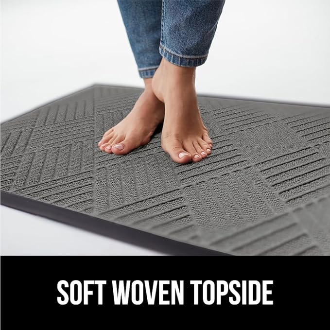 GORILLA GRIP 100% Waterproof All-Season WeatherMax Doormat US Designed Natural Rubber, Stain and Fade Resistant, Low Profile Indoor Outdoor Door Mats, Easy Clean Patio Mat, 17x29, Steel Diamond-Ruum Studio Home