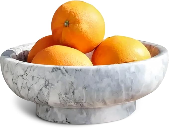 Natural White Marble Bowl with Grey Veins Large Decorative Bowl for Home Decor，Entryway, Fruit Display, Key Holder, Centerpiece (10.2" Diameter)-Ruum Studio Home