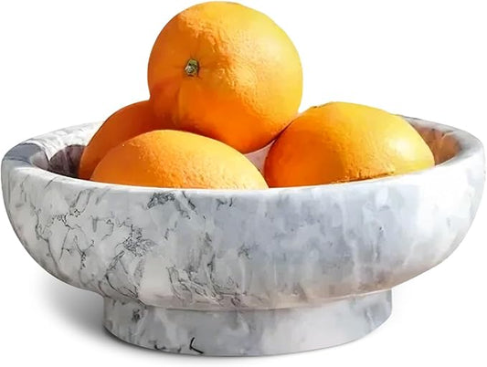 Natural White Marble Bowl with Grey Veins Large Decorative Bowl for Home Decor，Entryway, Fruit Display, Key Holder, Centerpiece (10.2" Diameter)-Ruum Studio Home