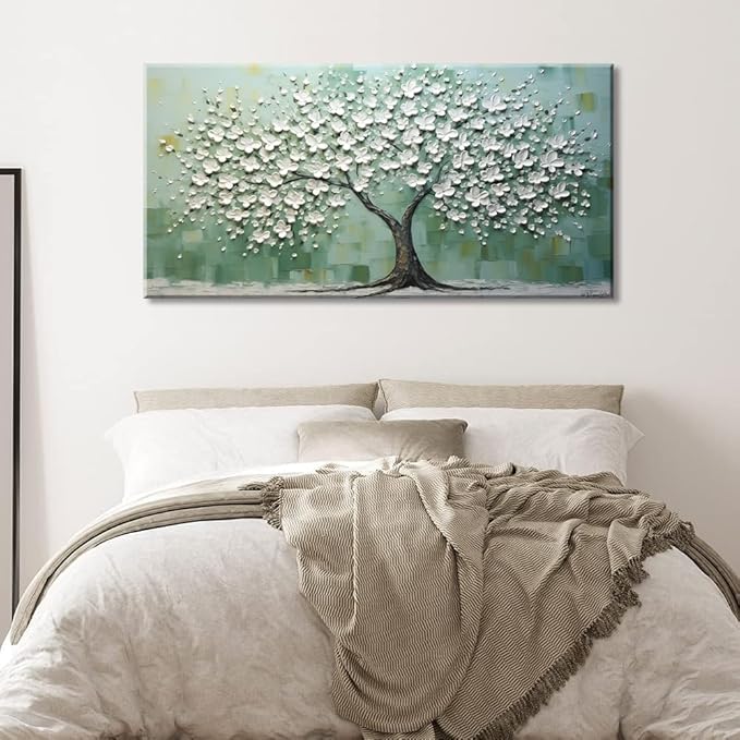 LASMOND Turquoise Tree of Life Wall Art for Living Room Canvas Prints Artwork Modern Abstract Bedroom Office Painting Decor (46x23 Inches)-Ruum Studio Home