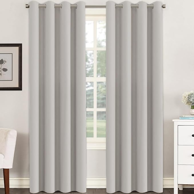 H.VERSAILTEX Premium Blackout Thermal Insulated Room Darkening Curtains for Bedroom/Living Room - Classic Grommet Top (2 Panels, Stone, 52 Inch by 96 Inch)-Ruum Studio Home