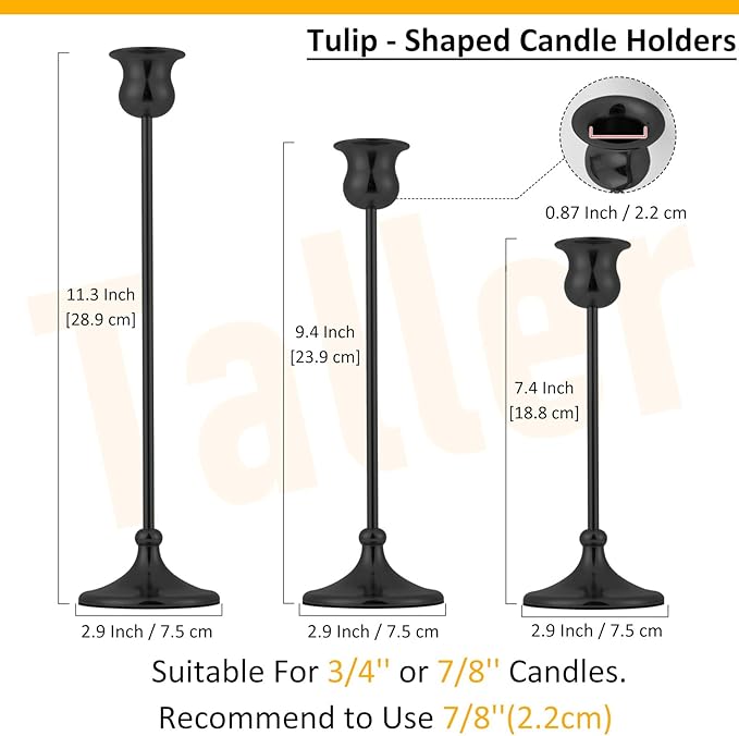 Taper Candle Holder Tall Vintage Metal Candlestick Holders Candle Stick Candelabra for Halloween Thanksgiving Christmas Holiday Wedding (Matt Black, 2 Sets (6 pcs))-Ruum Studio Home