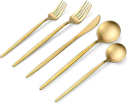 Matte Gold Silverware Set, OGORI 30-Piece Food Grade Stainless Steel Gold Flatware Set, Kitchen Utensil Set Service for 6, Tableware Cutlery Set for Home and Restaurant, Dishwasher Safe-Ruum Studio Home