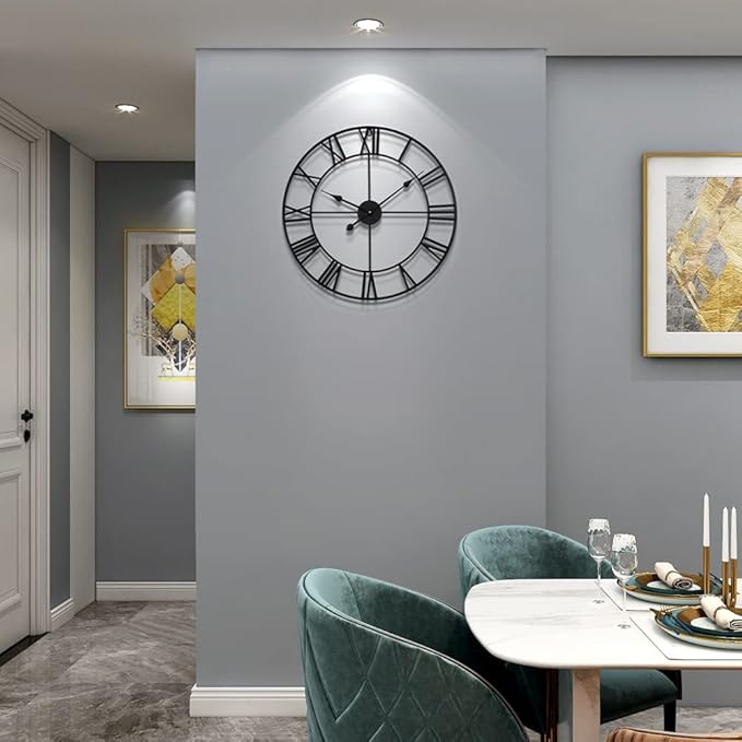 Large Modern Metal Wall Clocks Rustic Round Silent Non Ticking Battery Operated Roman Numerals Clock for Living Room/Bedroom/Kitchen Wall Decor-(Gold, 40cm)-Ruum Studio Home
