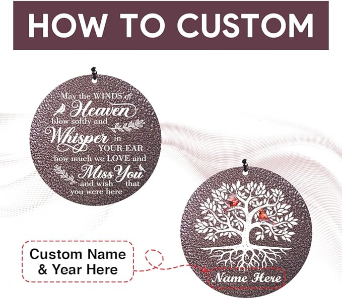 Sympathy Wind Chimes Life Tree, 36inch Personalized Memorial Wind Chimes, Cardinal Wind Chime for Loss of Loved Dad/Mom, Sympathy Gifts Memorial Gifts, Deep Tone Outdoor Decorations-Ruum Studio Home