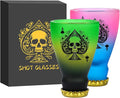 Spades Skull Pattern Glass Shot Glasses, Unique Wine Bottle Shot Glass, 43ml Shot Cups Set of 2 with Gift Box for Alcohol Shots, Vodka, Expresso, Tequila & Dessertsor, Gothic Christmas Gift-Ruum Studio Home