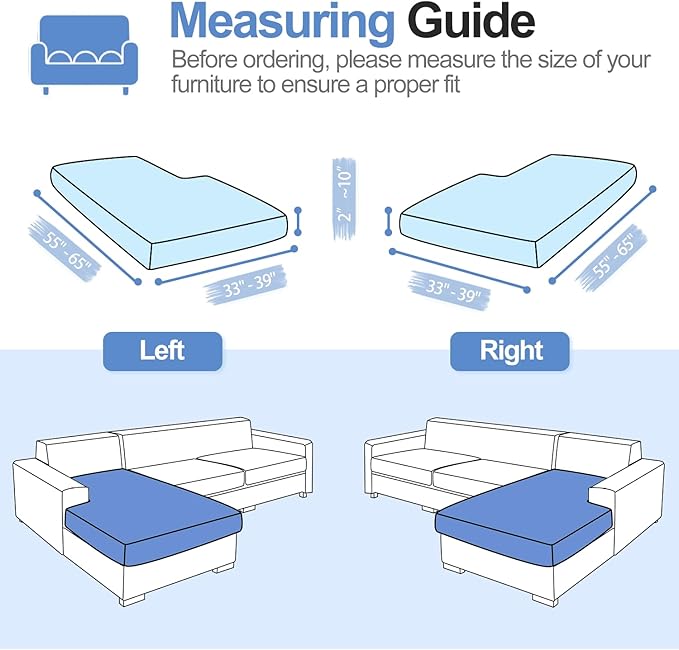 Sectional Couch Covers for L Shaped Sectional Sofa (Left or Right Facing) – Softer Chenille Sofa Covers Washable, Non-Slip Stretch Chaise Slipcover (Only 1PC Chaise Cushion Cover, Blue)-Ruum Studio Home